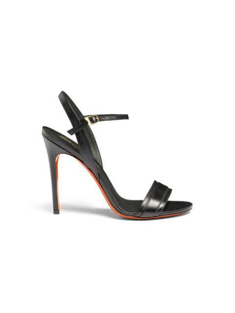 Women's black leather high-heel sandal