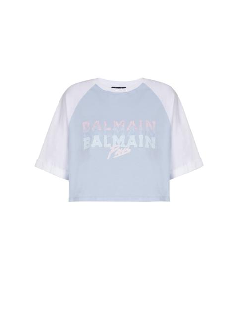 Cropped T-shirt with Balmain Paris print