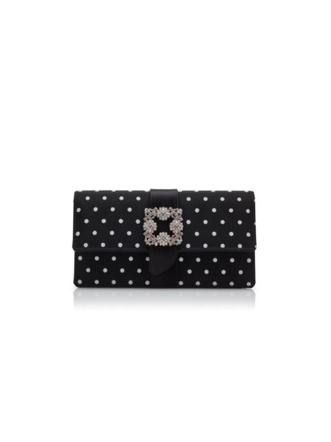 Black and White Satin Jewel Buckle Clutch
