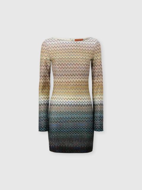 Mini boat-neck dress with staggered knit