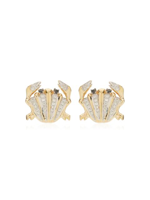 Mini Yellow Gold Diamond Shell Crab Earrings gold