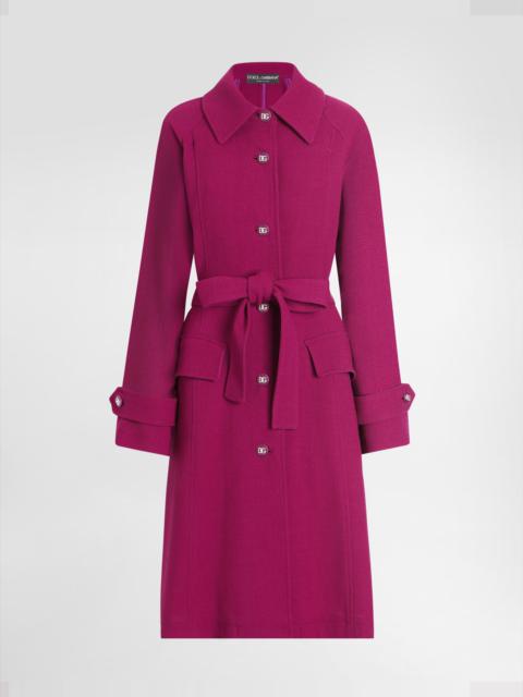 Single-breasted wool crepe coat with belt
