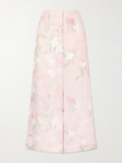 Carmen Floral-printed Linen Midi Skirt