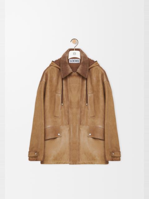 Short parka in nappa lambskin and cotton
