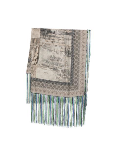 Aloeuw printed fringe-edge scarf