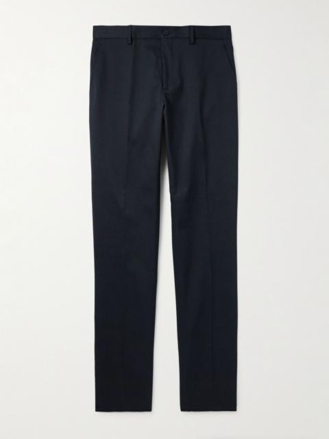 Roma Slim-Fit Straight-Leg Stretch-Cotton Twill Trousers Blue