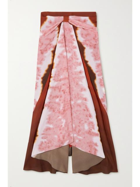 Kalliope Draped Tie-dyed Satin Midi Skirt