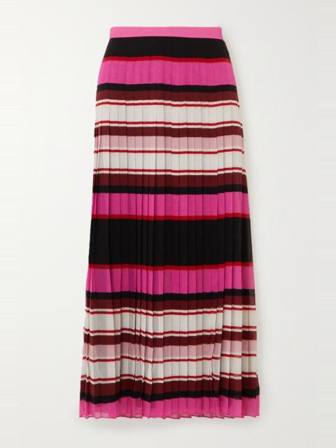 Pleated striped silk-georgette midi skirt