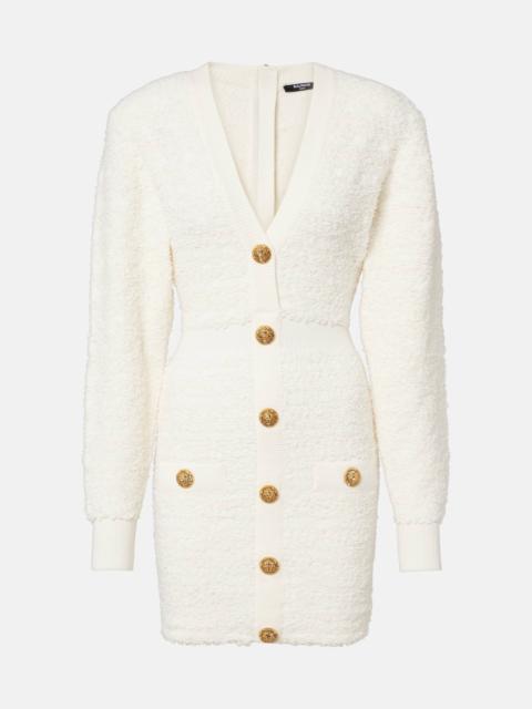 button-embellished tweed mini dress