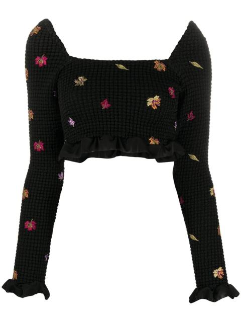 embroidered-leaves cropped top