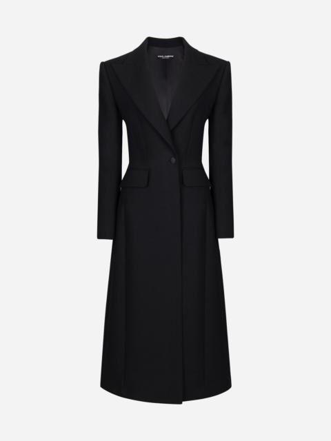 Long single-breasted wool cady coat
