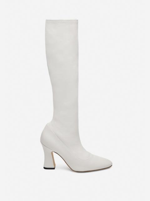 Thick heel leather boots in cream