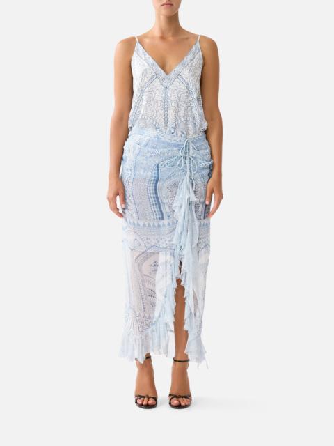 WRAP TIE SKIRT WITH RUFFLE