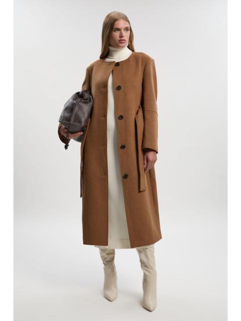 Brushed Wool Single Breasted Belted Tailored Maxi Coat