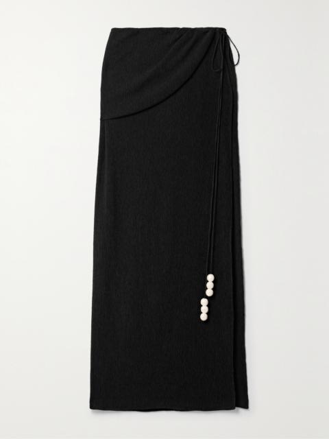 Draped Embellished Stretch Lyocell-blend Crepon Wrap Maxi Skirt
