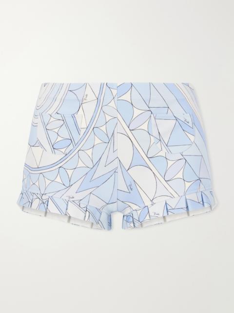 Pleated Printed Cotton-jersey Shorts