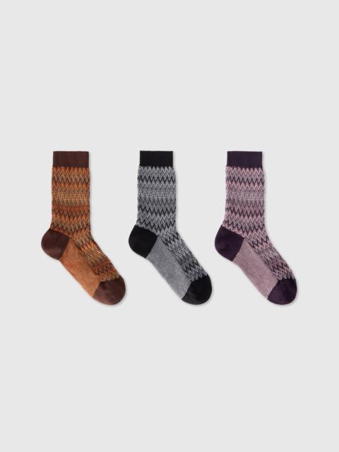 Set of three short socks in a cotton blend