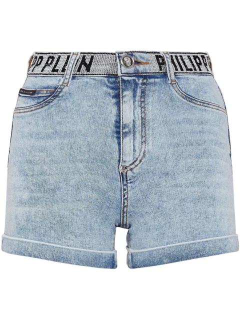 logo-waistband denim shorts