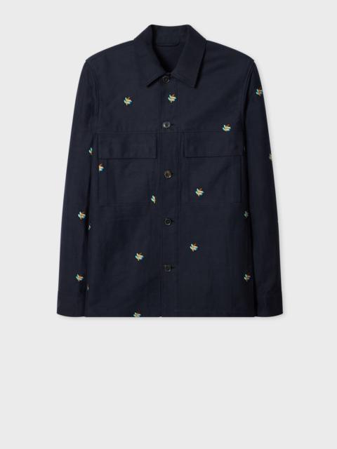 Navy Embroidered Leaf Cotton Overshirt