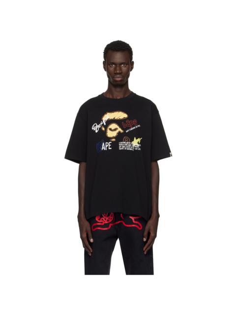 Black Hand Draw Graphic Relaxed Fit T-shirt