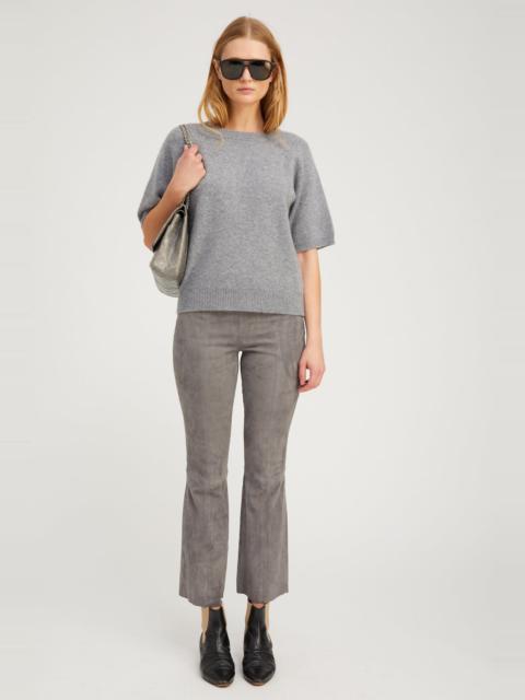 GREY SUEDE ANKLE FLARE PANTS WITH PRINCESS SEAMS