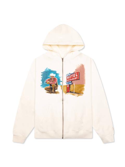 MORNINGS FIRST REMARK ZIP UP HOODIE - BONE