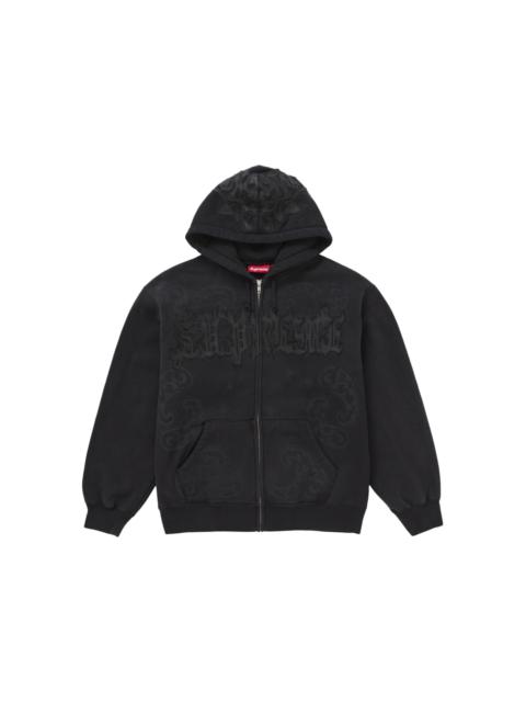 Supreme Leather Applique Zip Up Hooded Sweatshirt Black