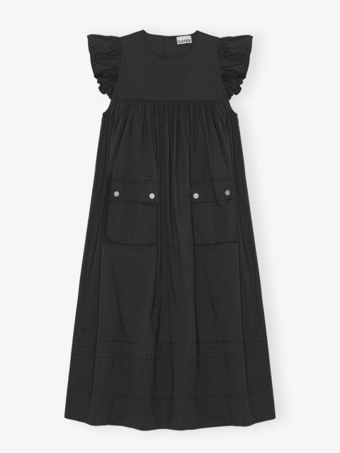 BLACK STRETCH COTTON FRILL SLEEVE DRESS