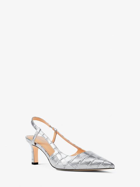 Alora Metallic Crocodile Embossed Leather Slingback Pump
