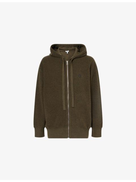 Embroidered-Emblem Zip-Up Wool Hoody