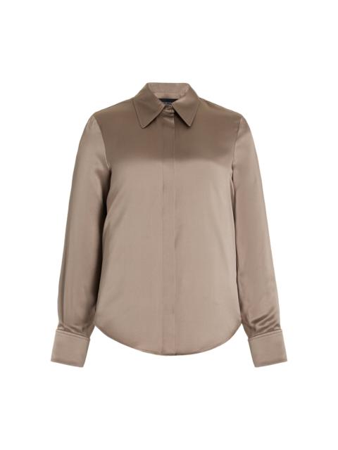 Spence Silk Button-Down Shirt brown