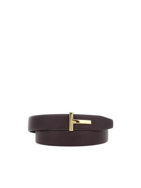grained leather T-buckle belt