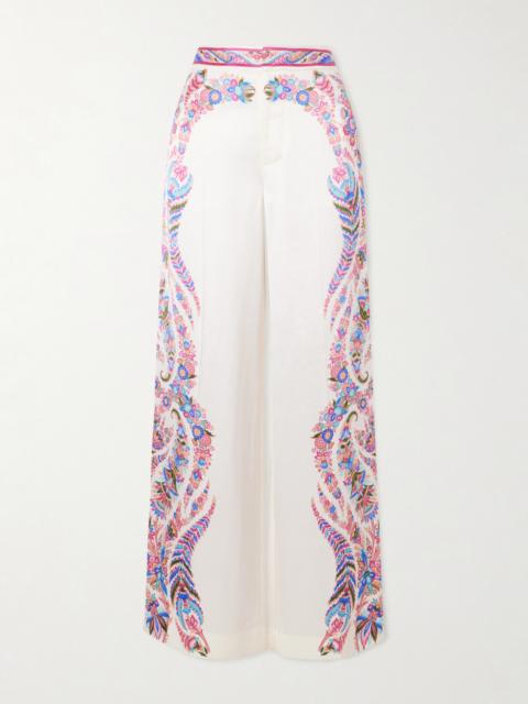 Floral-print Crepe Wide-leg Pants