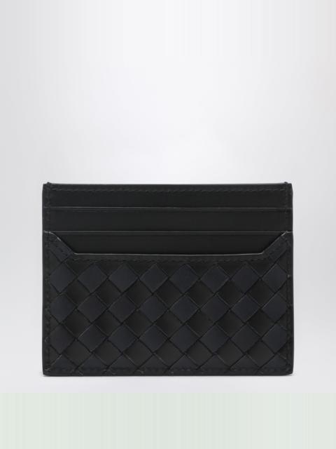 Woven leather card holder in black and blue