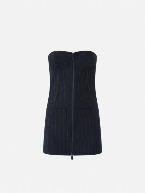 PINSTRIPE POLY WOOL BUSTIER TOP