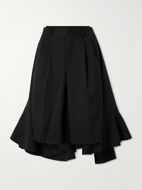 Wide-leg Twill Ruffled Shorts