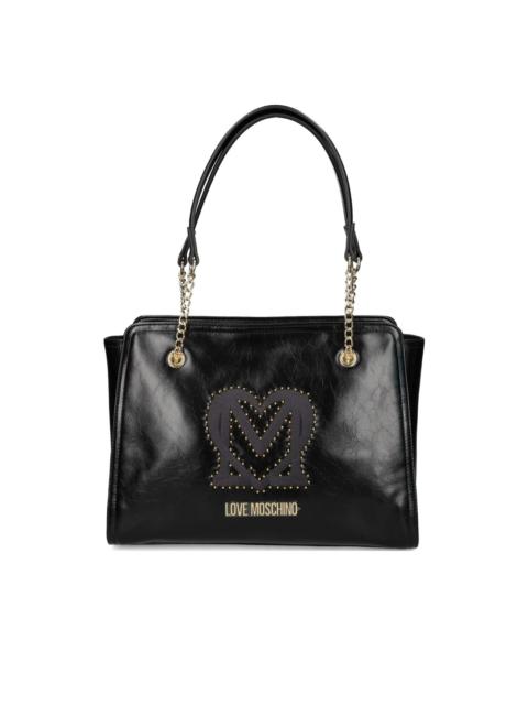 logo-plaque studded shoulder bag
