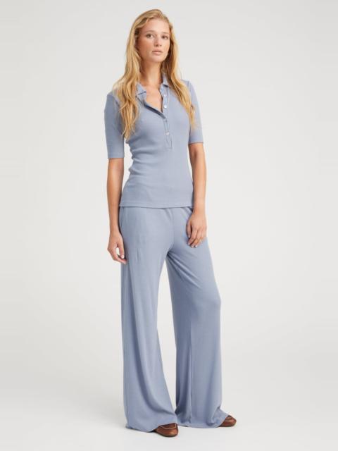 STEEL BLUE RIB WIDE LEG PANTS