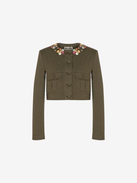 FLOWERS COTTON CANVAS CROPPED JACKET