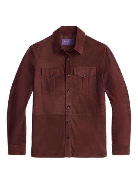 chest-pockets suede overshirt
