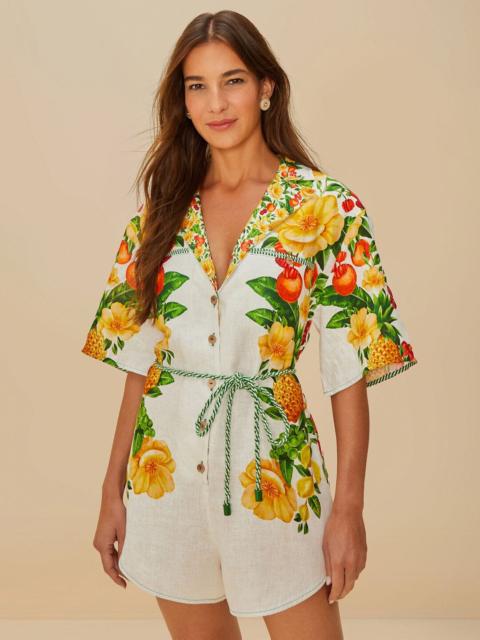 Off-White Picnic Flowers Euroflax™ Premium Linen Romper