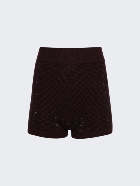 Rhinestone Embroidered Shorts Burgundy