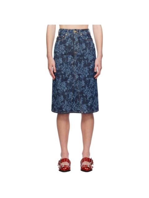 Blue Lazer Denim Midi Skirt