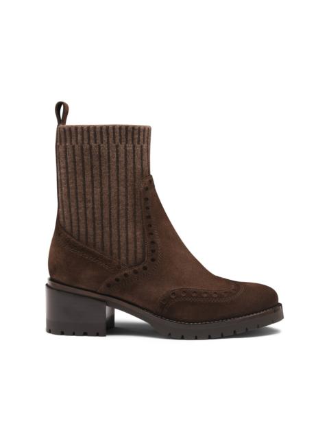 Women's dark brown suede low-heel ankle boot