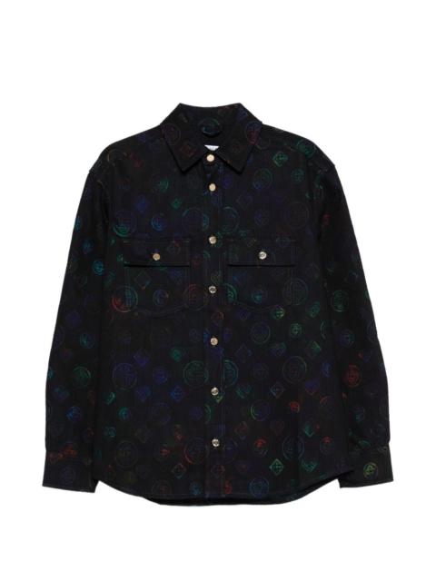 logo-pattern denim shirt