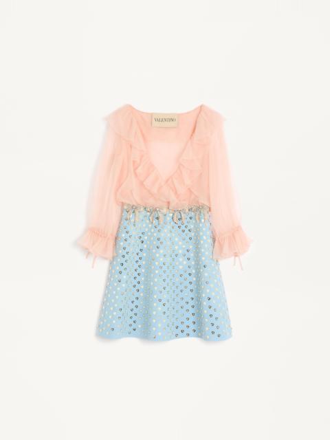 EMBROIDERED CREPE COUTURE SHORT DRESS