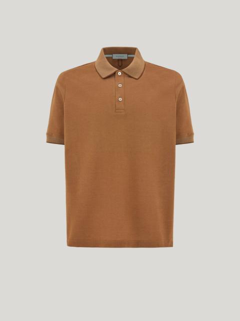 CARAMEL COTTON PIQUÉ POLO SHIRT WITH CONTRASTING TRIM