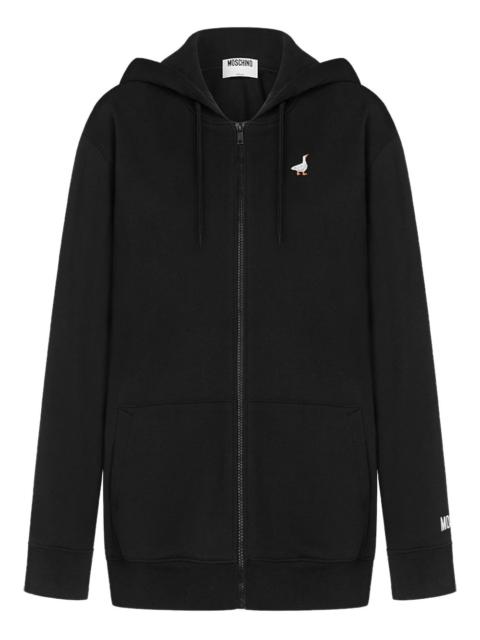 duck-embroidered zip-up hoodie