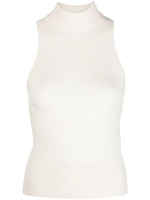 mock-neck sleeveless knitted top