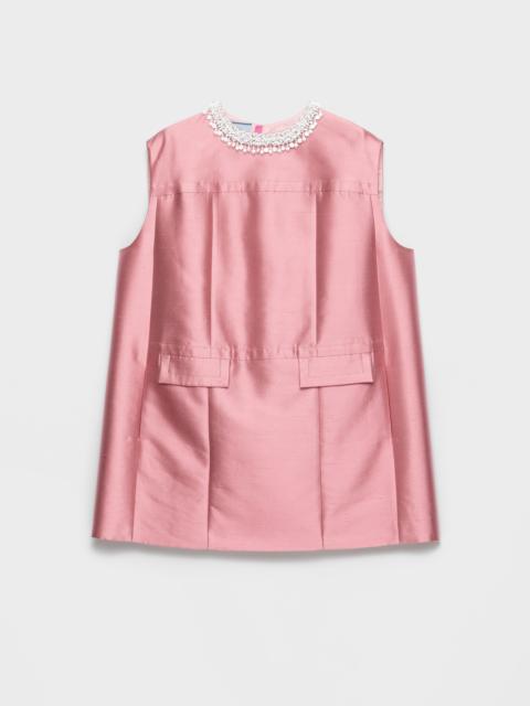 Embroidered double shantung dress